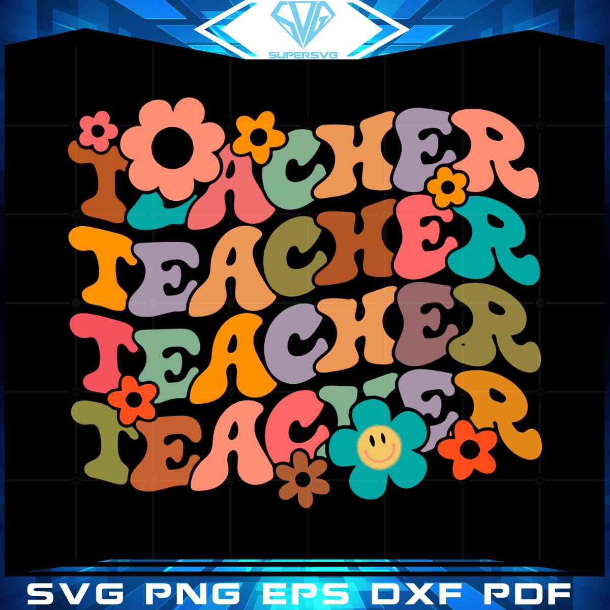 Groovy Teacher Floral SVG Best Graphic Designs Cutting Files
