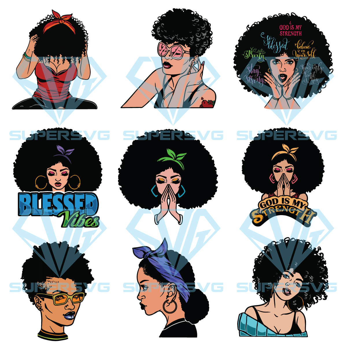 Bundle 9 African Black Woman Cricut Svg Files, Melanin Popping Svg