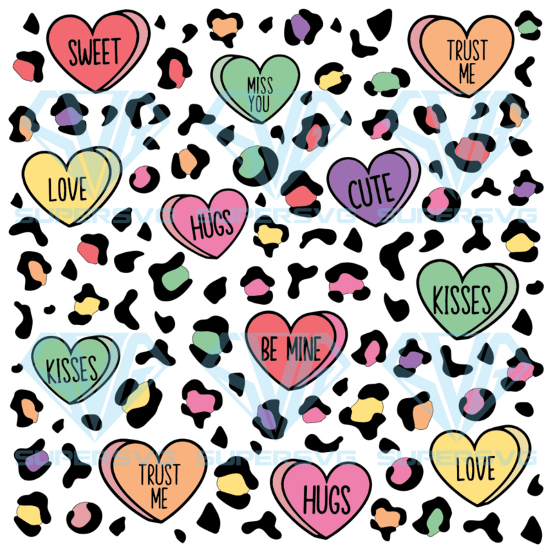 Candy Heart Leopard Pattern Cricut Svg Files, Valentine Svg
