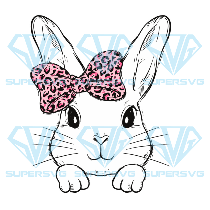 Cute bunny face leopard bow tie svg svg180122031