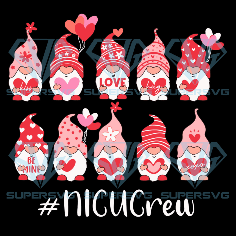 Gnome With Hearts NICU Crew Cricut Svg Files, Valentine Svg