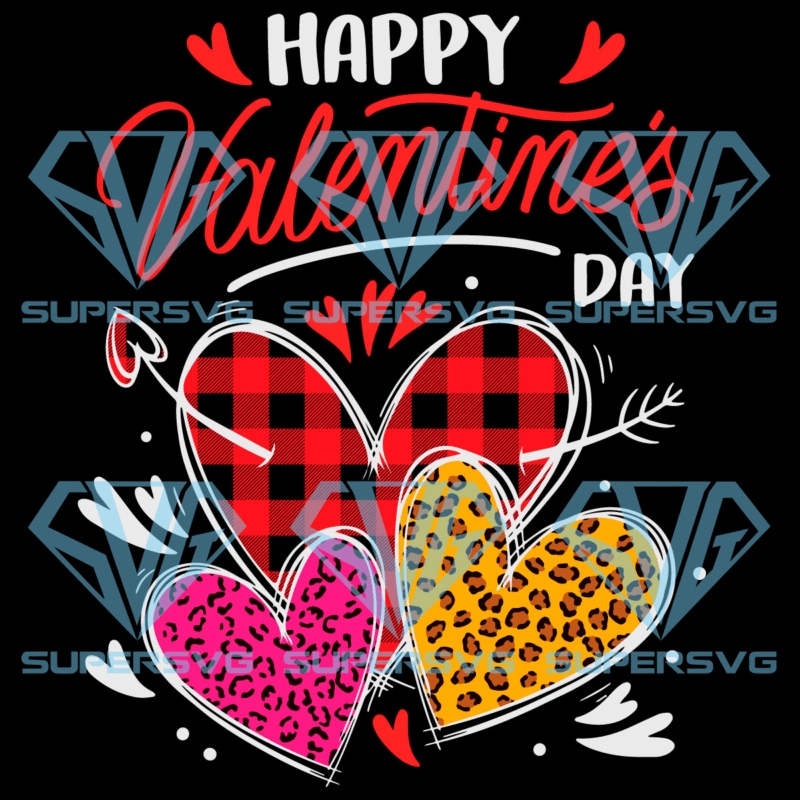 Happy valentine s day three leopard and plaid hearts girls svg svg050122056