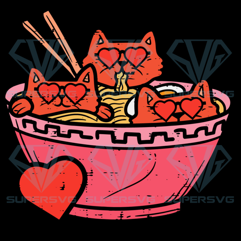 Heart cats ramen noodles anime cute valentines day kitten svg svg130122015