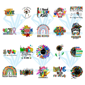 20 File Design Of Autism Sign PNG Sublimation Bundle