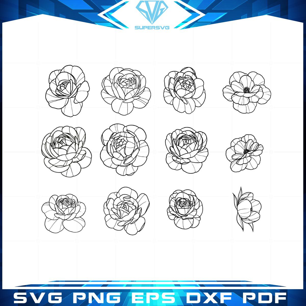 Flower Line Drawing Bundle Svg Files