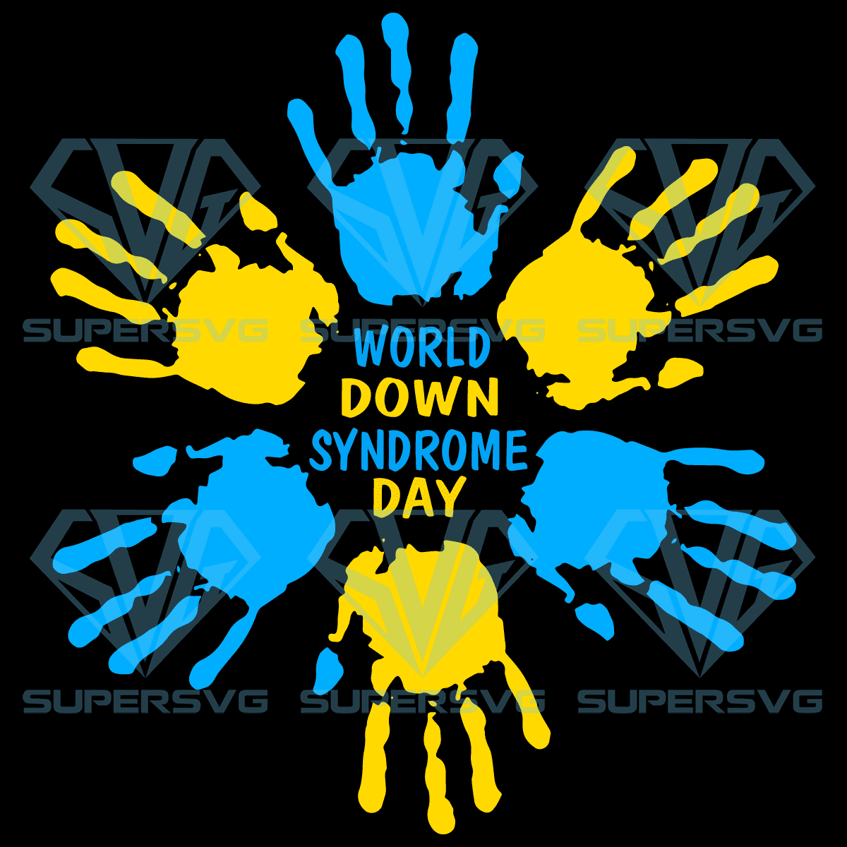 Blue And Yellow Hand Print Shirt World Down Syndrome Day Svg