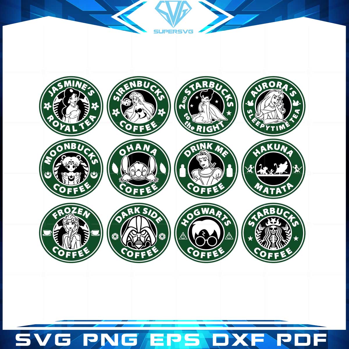 Disney Charecters Starbucks Logo PNG Sublimation