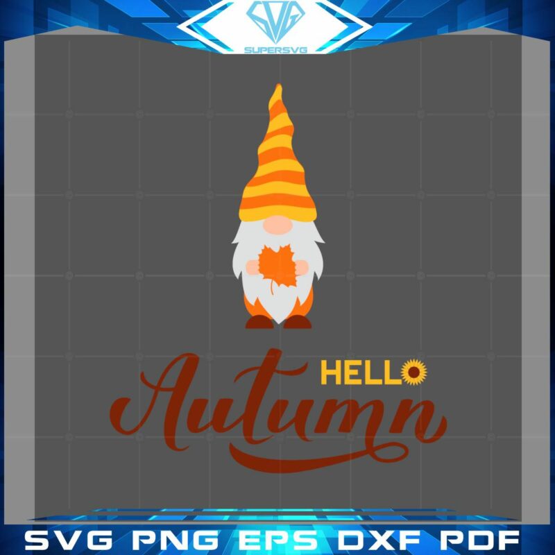 Hello Autumn Fall Gnome Vector SVG Cutting Files