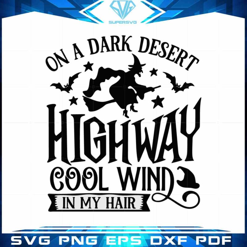 halloween-witch-fly-svg-on-a-dark-desert-highway-cutting-file