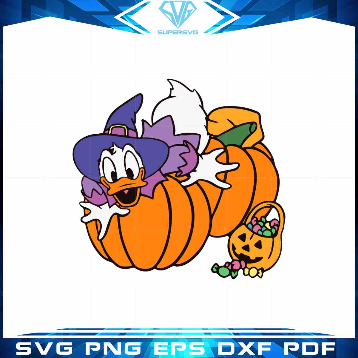 Donald Duck Witch SVG Halloween Pumpkin Cutting Digital Files