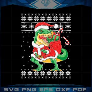 Dinosaur T Rex Santa Hat Ugly Christmas Png Sublimation
