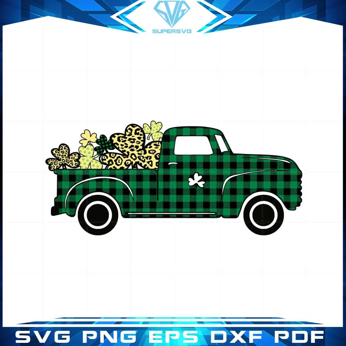 st-patricks-buffalo-plaid-truck-with-cheetah-shamrocks-svg