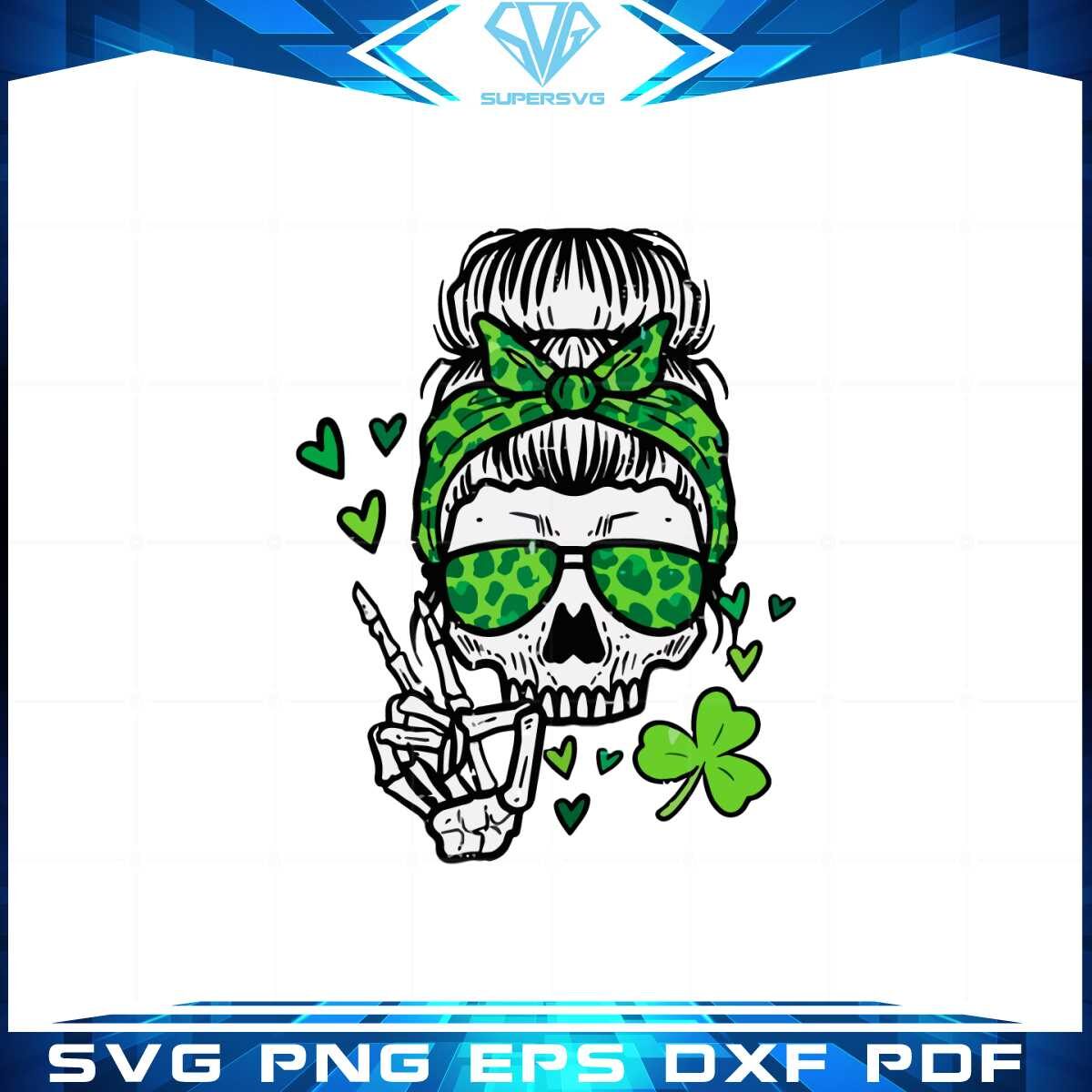 skull-shamrock-messy-bun-saint-patricks-day-svg-cutting-files