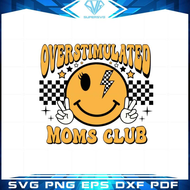 overstimulated-moms-club-smiley-gold-checkered-bolt-svg