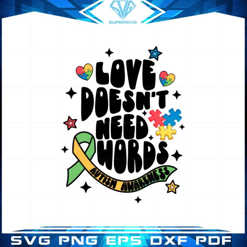 love-doesnt-need-words-retro-autism-awareness-ribon-svg