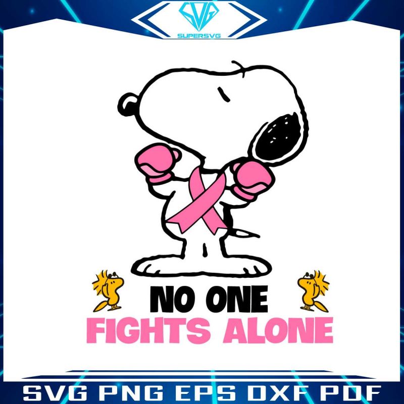 no-one-fights-alone-snoopy-breast-cancer-awareness-svg