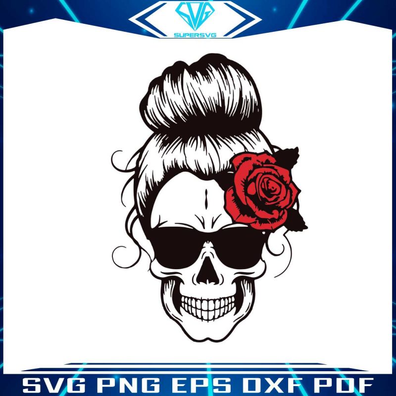 sugar-skull-rose-svg-messy-bun-skull-svg-digital-cricut-file