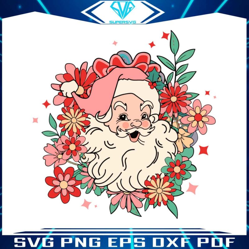 retro-christmas-floral-santa-claus-svg-graphic-design-file