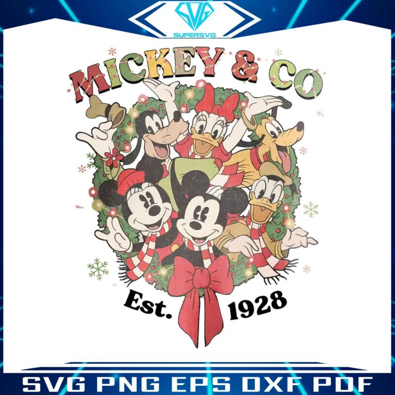 vintage-mickey-and-co-est-1928-christmas-wreath-png-file