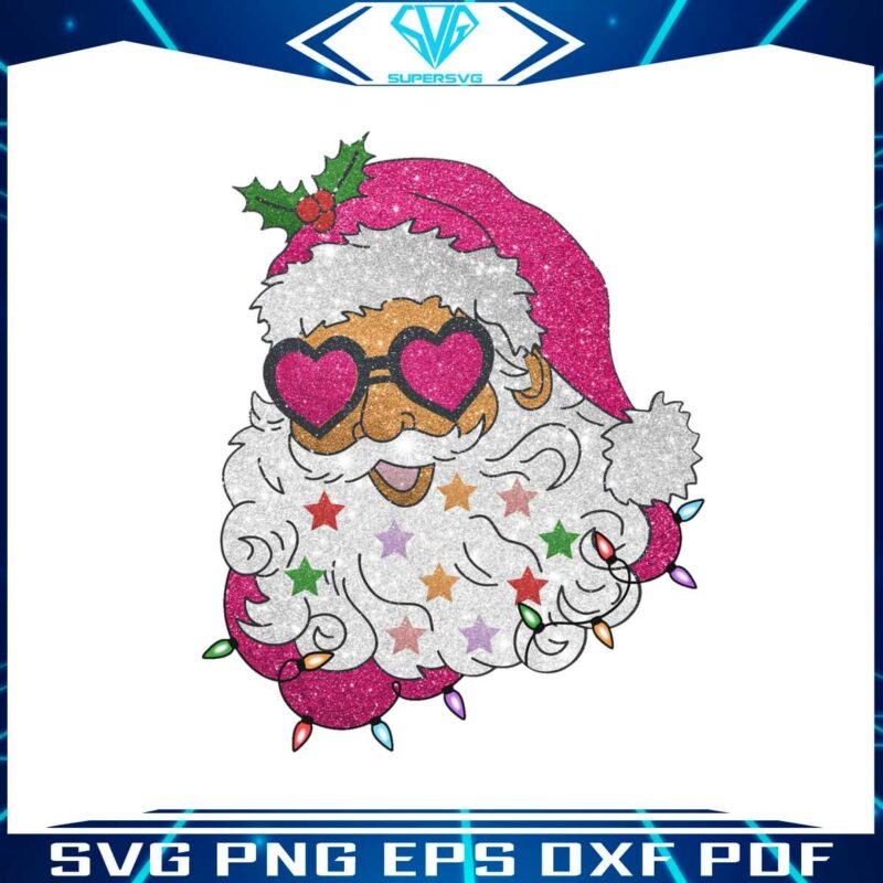 santa-with-sunglasses-glitter-christmas-lights-png-download