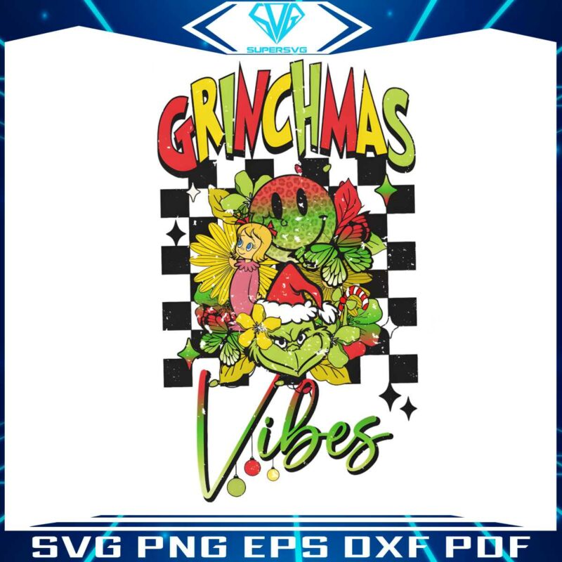 retro-grinchmas-vibes-floral-santa-claus-png-download