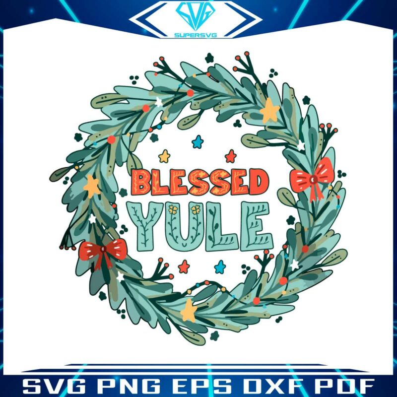 vintage-blessed-yule-christmas-wreath-svg-cricut-file
