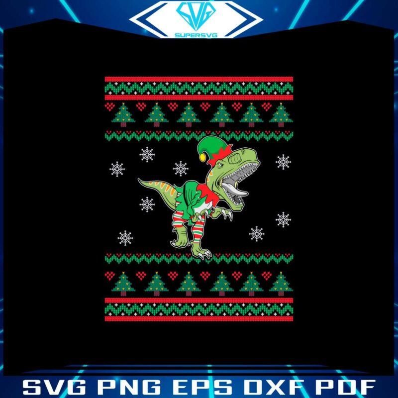 dinosaur-in-elf-costume-ugly-sweater-christmas-svg-file