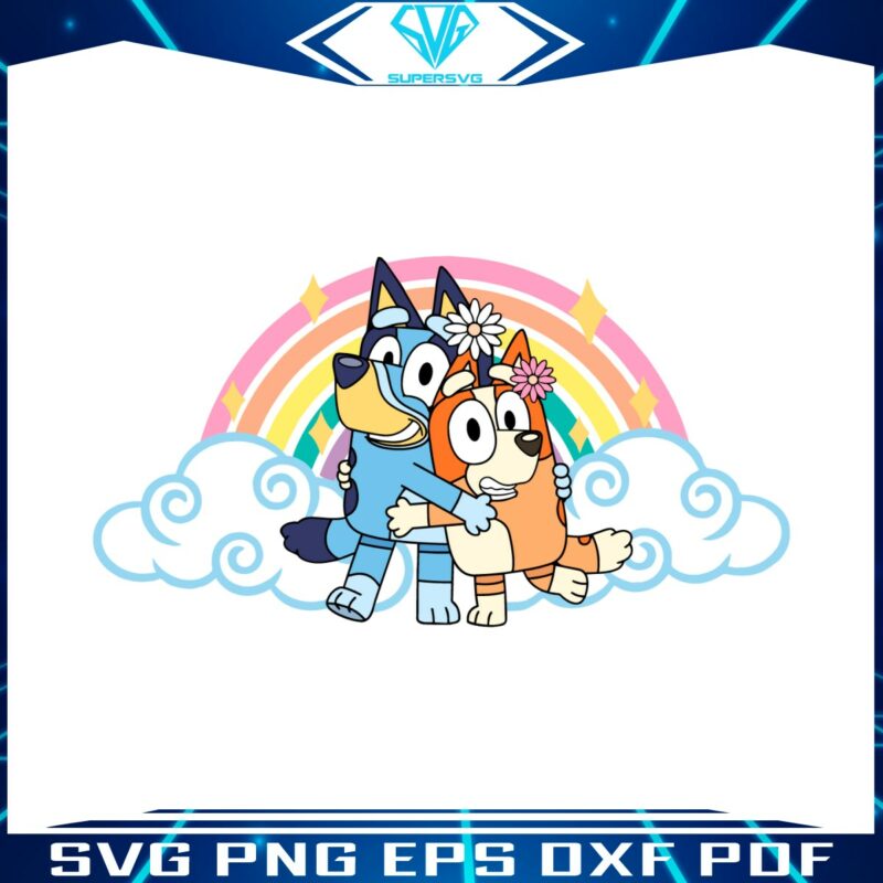 cartoon-bluey-and-bingo-rainbow-svg