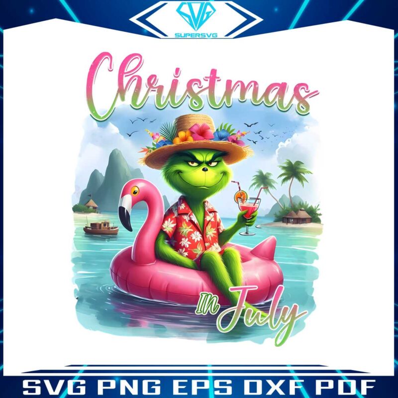 retro-christmas-in-july-grinch-summer-beach-png