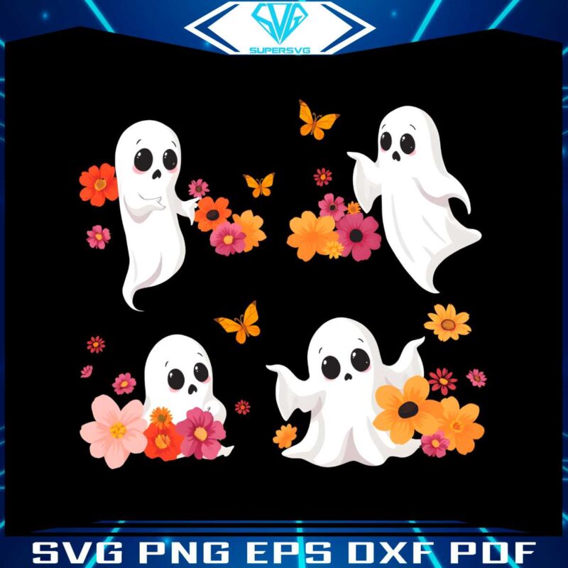 retro-floral-cute-halloween-ghosts-png