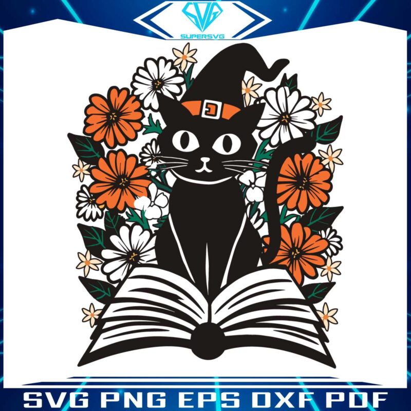 floral-black-cat-witchy-cat-bookish-svg