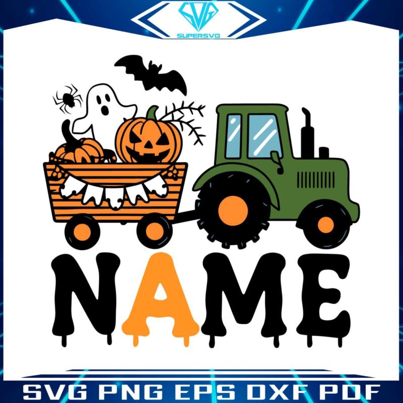 green-tractor-halloween-custom-name-svg