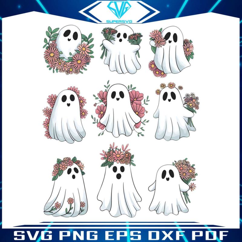 retro-halloween-cute-flower-ghosts-spooky-season-png-bundle