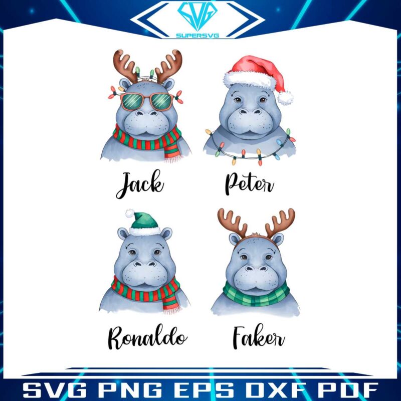 personalized-christmas-hippos-santa-hat-family-matching-kids-name-png