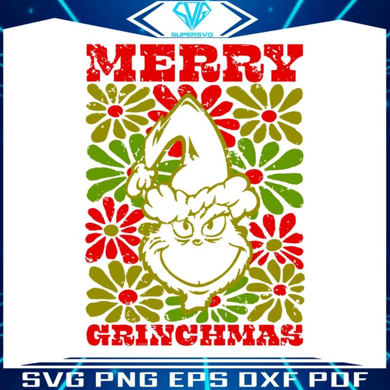 retro-vintage-floral-merry-grinchmas-gricnh-head-svg