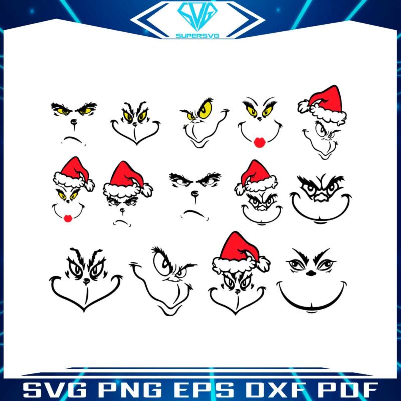 grinch-face-outline-santa-hat-svg-bundle