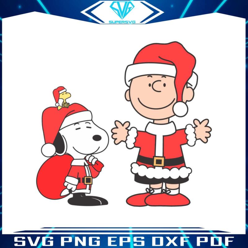 christmas-peanuts-charlie-brown-snoopy-and-woodstock-santa-hat-svg