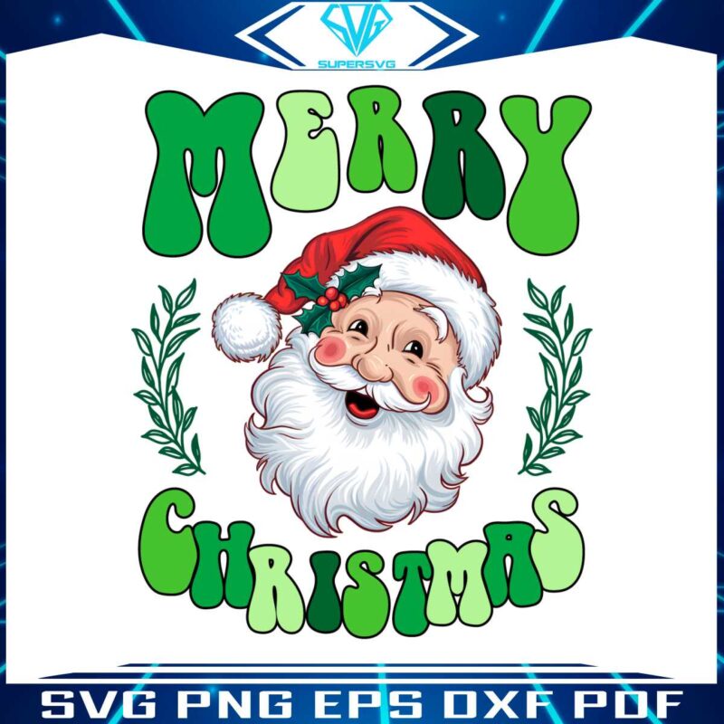 retro-groovy-green-merry-christmas-santa-claus-png