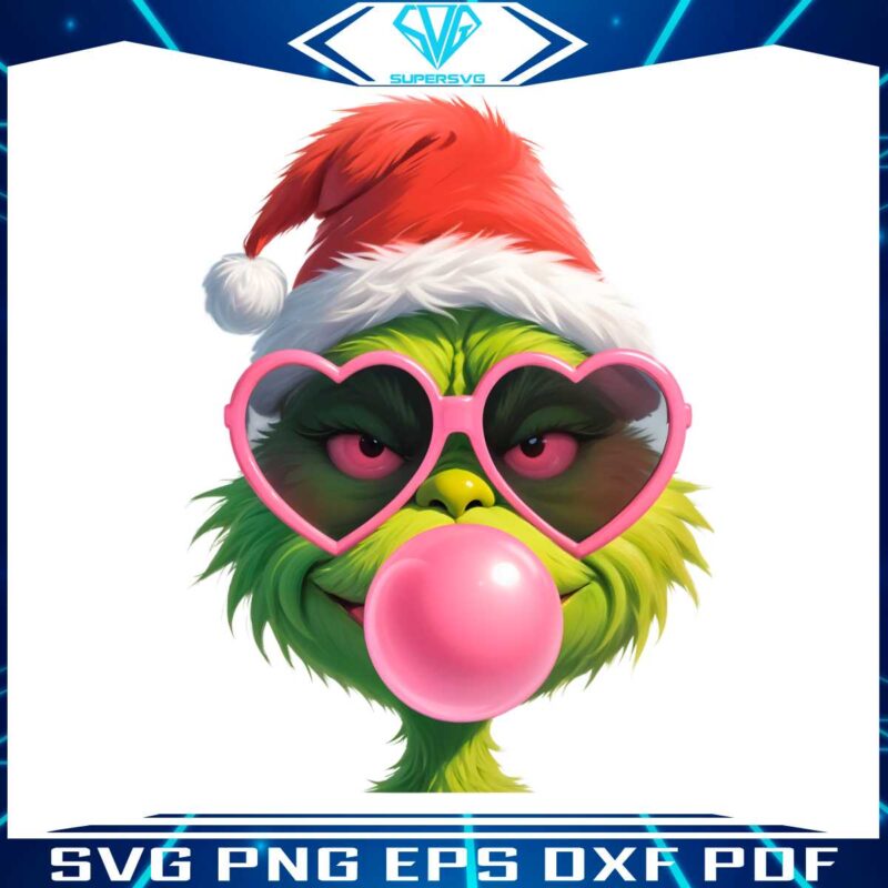 pink-christmas-grinch-blowing-bubble-heart-sunglasses-png-sublimation