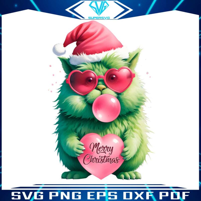 cute-grinch-cat-blowing-bubble-pink-christmas-png