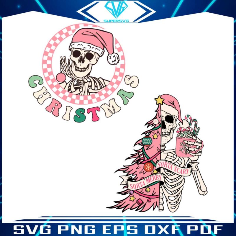 retro-pink-christmas-sorta-merry-sorta-scary-skeleton-tree-svg