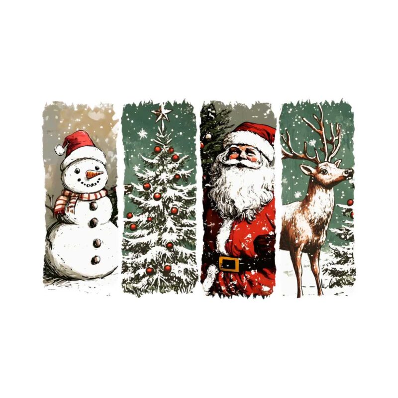 retro-vintage-snowman-christmas-tree-santa-claus-and-reindeer-png