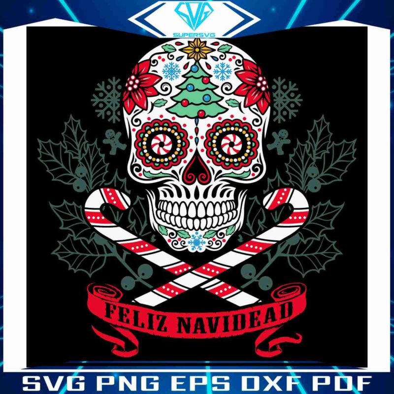 Festive Sugar Skull Christmas SVG