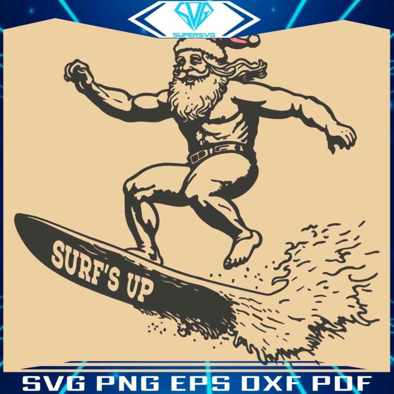 Santas Fun Retro Vintage Christmas Surfs Up SVG