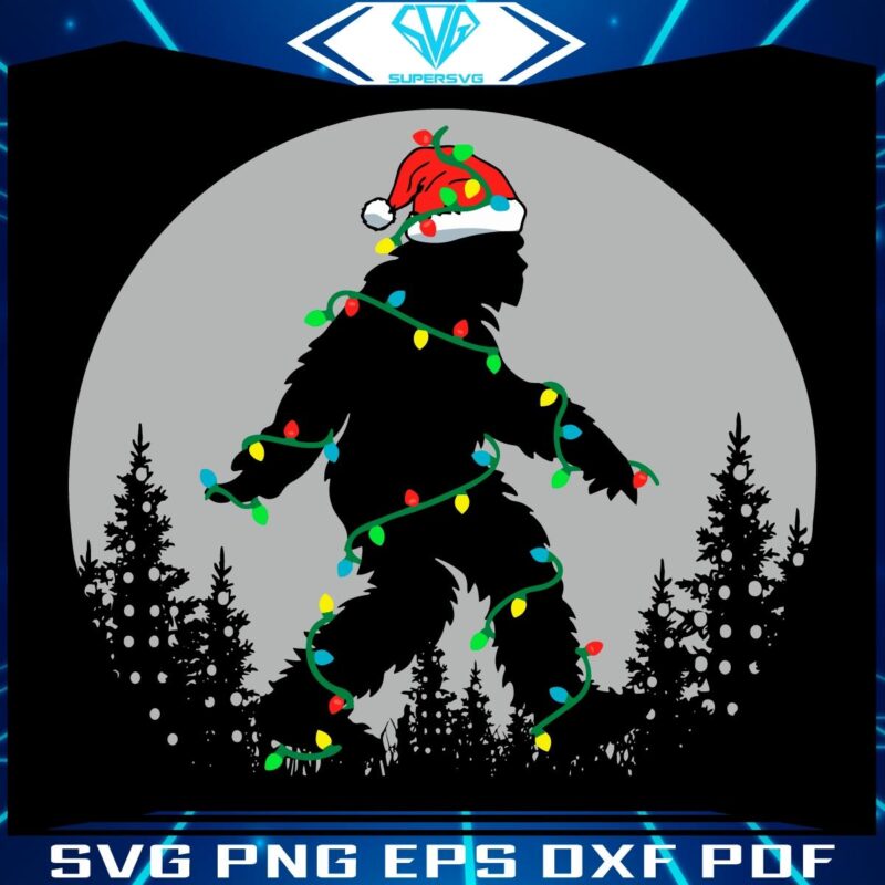 Bigfoot in Santa Hat Festive Silhouette SVG for Christmas