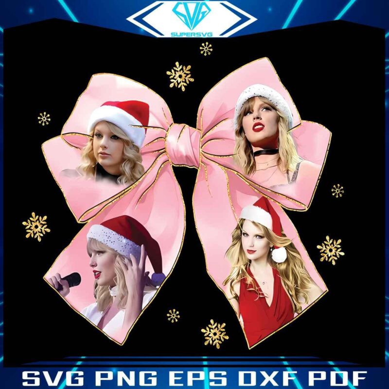 Festive Taylor Swift Coquette Bow Santa Hat PNG Sparkles