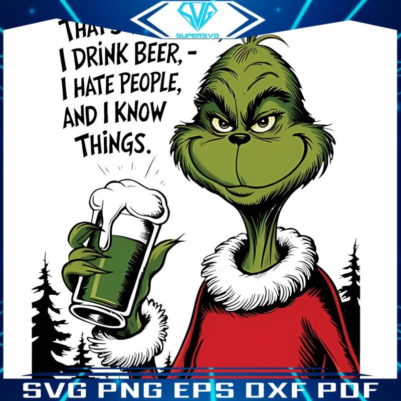 Grinch Drinking Beer Hilarious Christmas PNG