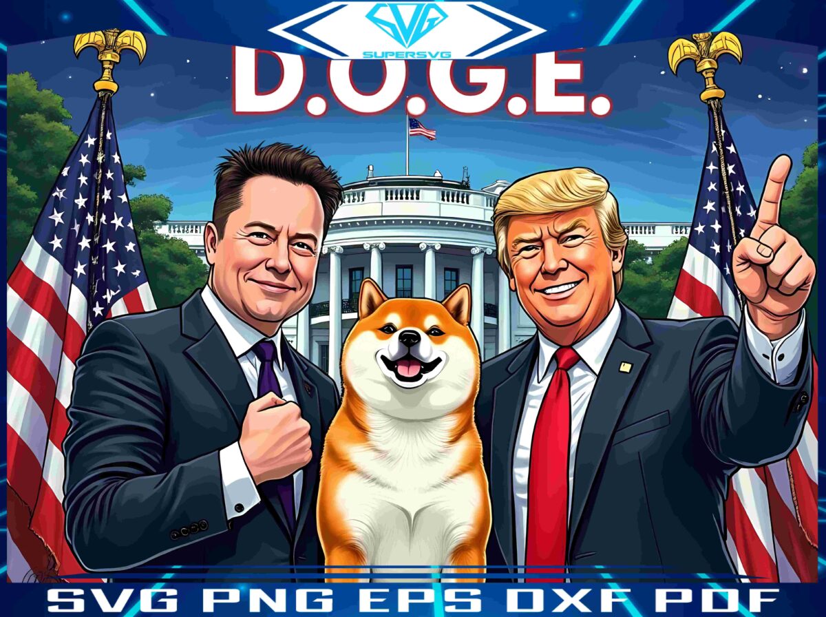 Humorous Trump and Musk Doge with American Flag PNG