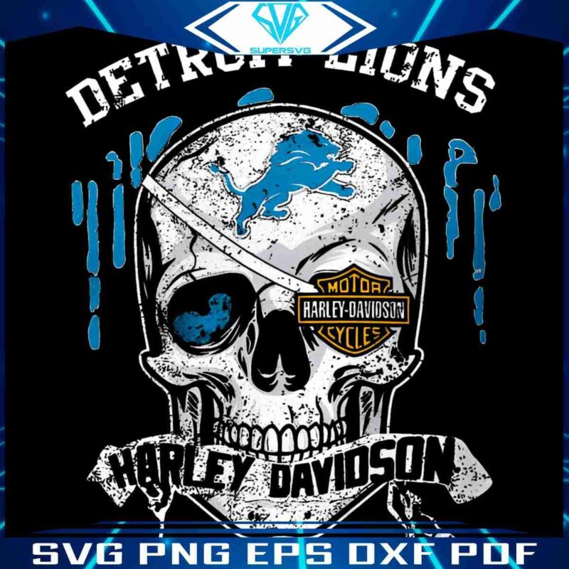 Retro Detroit Lions Harley Davidson Skull PNG