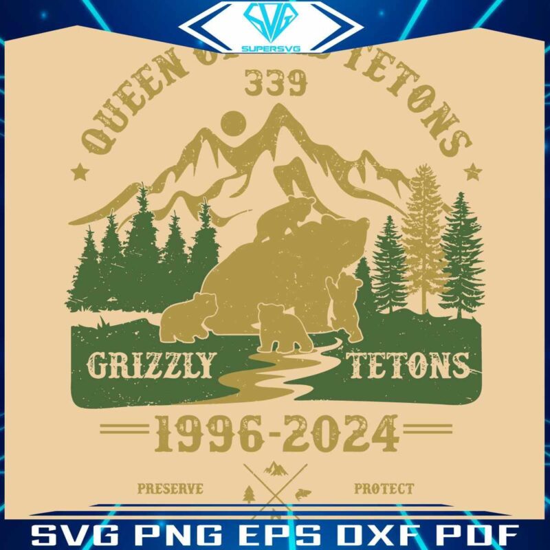 Retro Tetons Grizzly 399 Queen SVG